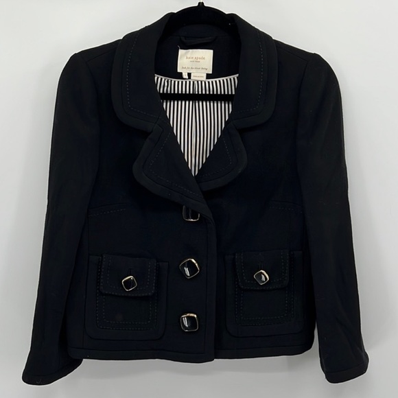 Kate Spade Black Wool Button Peacoat Jacket - Picture 1 of 7